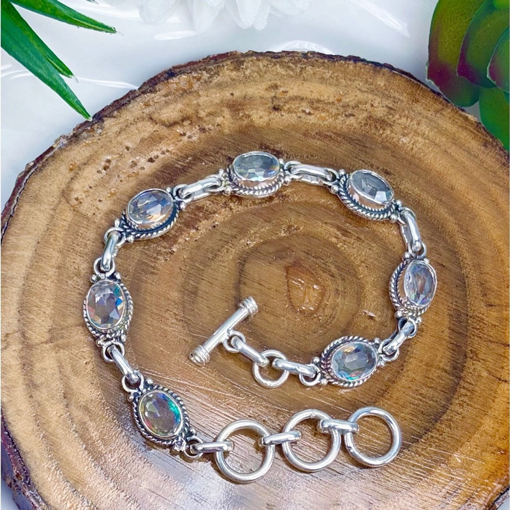 Boho Southwest Mystic Topaz Bracelet Boho Vintage Handmade New 925 - Picture 2 of 6